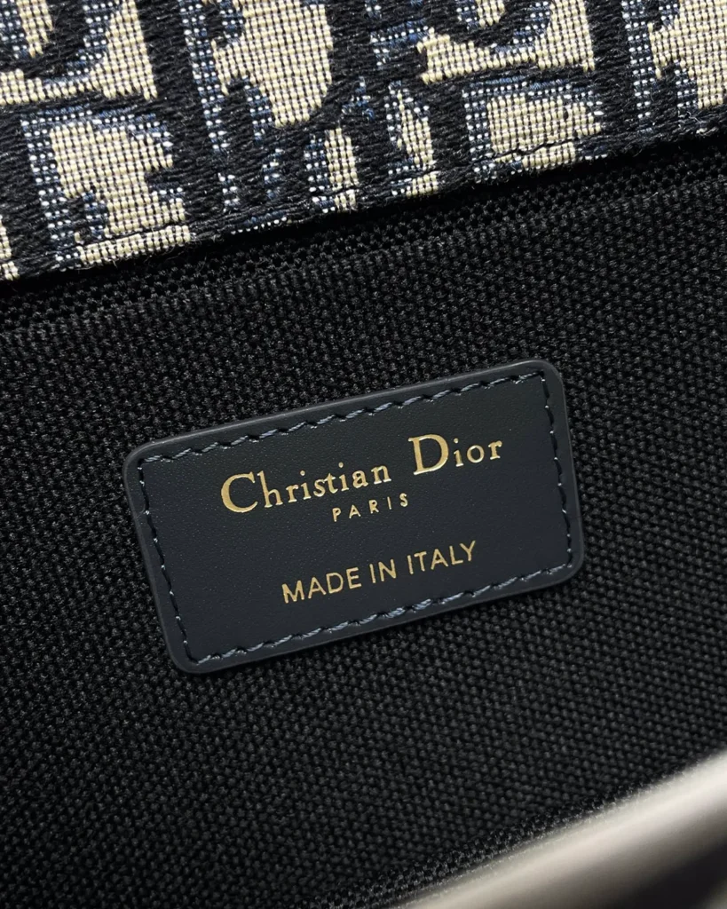 Navy Monogram Gold-Tone Chain Bag — interior label view