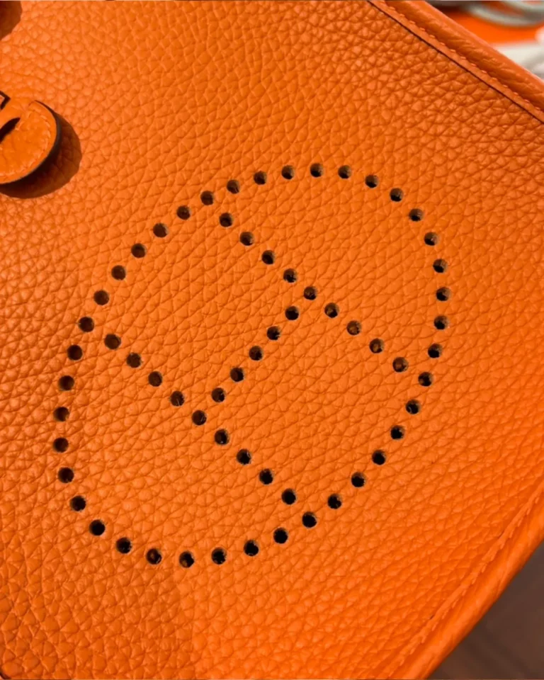 Evelyne-Inspired Mini Orange Crossbody Bag, perforated motif close-up