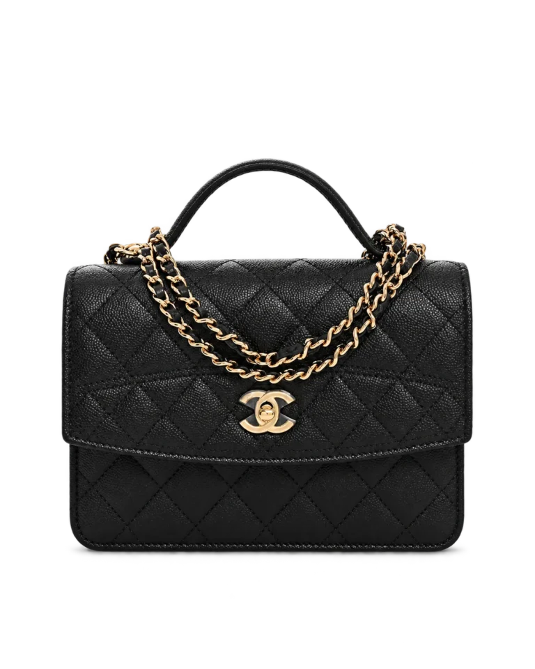 Black Quilted Top-Handle Chain Clutch — main view