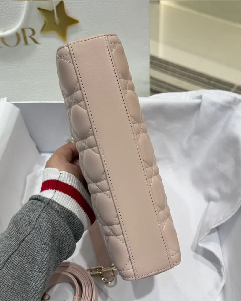 Powder Pink Quilted East West Handbag — base view