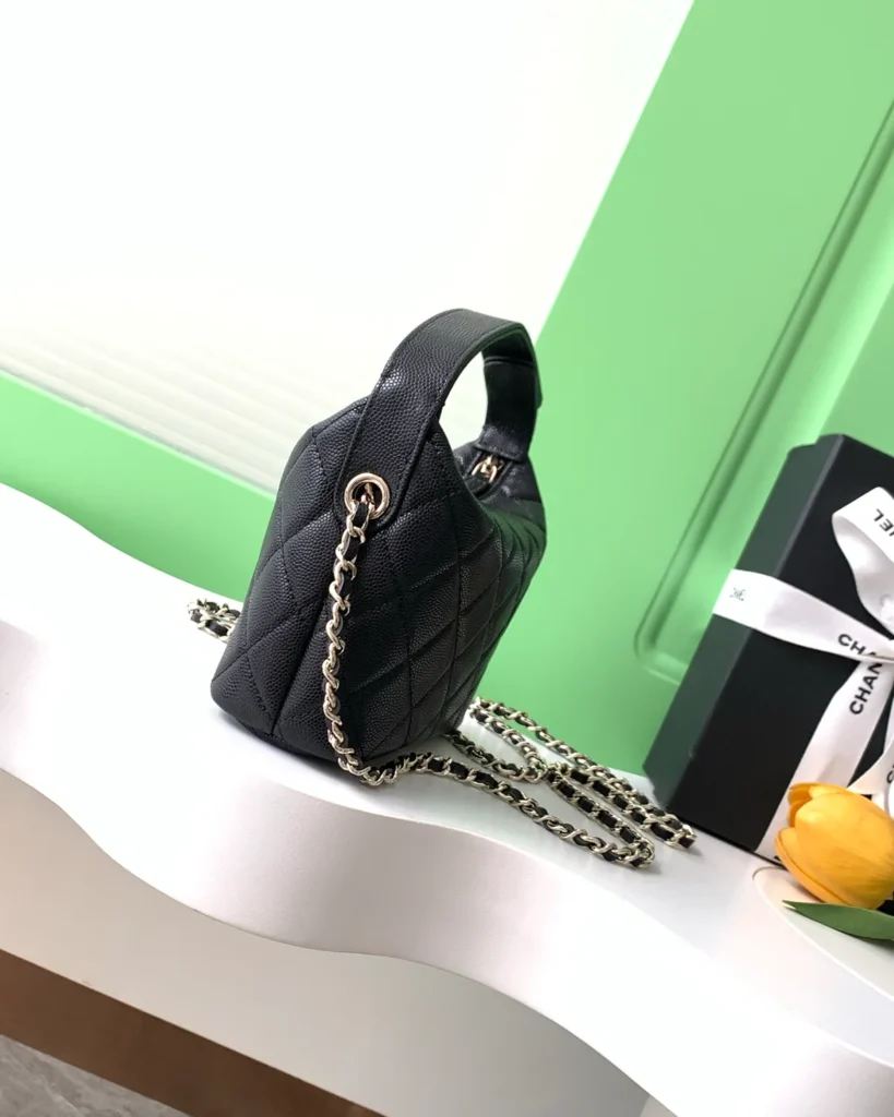 Black Quilted Short-Handle Shoulder Bag — side view