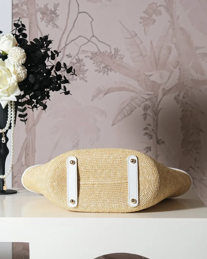 Natural-Tone Woven-Look White-Trim Tote — base view