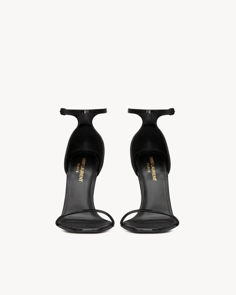 Black Patent-Style Sandals with Gold-Tone Cassandre-Style Heel